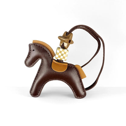 Chic PU Leather Pony Bag Charm, Lucky Clover & Checkered Bead Pendant, Y2K Boho Purse Accessory, Gift for Her Good Vibrations