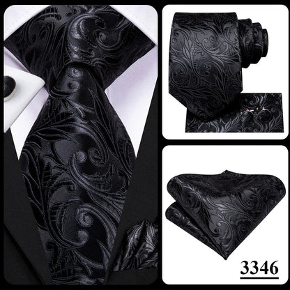 Hi-Tie Navy Blue Solid Paisley Silk Wedding Tie For Men Hanky Cufflink Mens Necktie Set Business Party New Design Dropshipping Good Vibrations