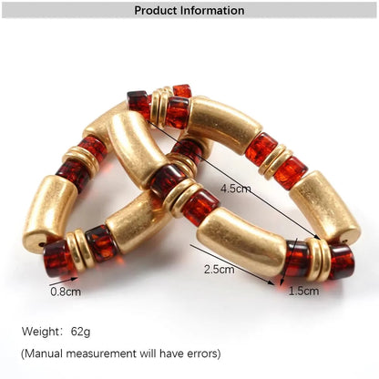 Women's Amber Tone Beaded Jewelry Set with Gold Tone Charms - Statement Necklace And Stackable Bracelets for Everyday Use Good Vibrations