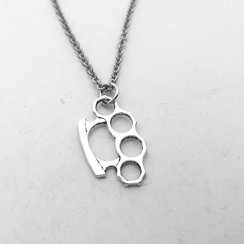 Brass Knuckles Pendant Necklace for Women Men Neck Chain Vintage Summer Gothic Goth Jewelry Trend 2022 Accessories Holiday Gifts Good Vibrations