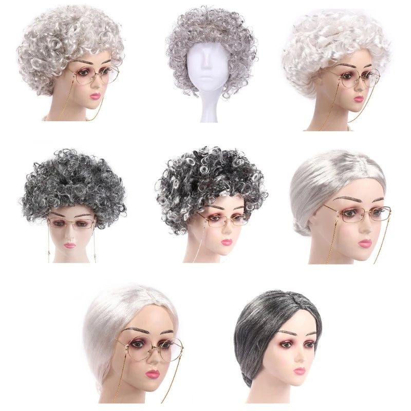 Kids Old Lady Wigs Short Gray Wigs Natural Lookings Halloween Cosplays Party Wigs Granny Costume Grandma Wigs for Girls Good Vibrations