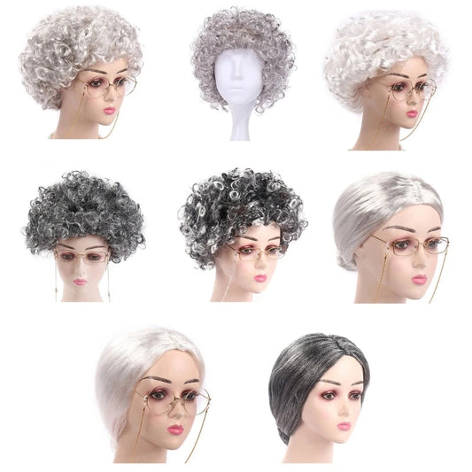 Kids Old Lady Wigs Short Gray Wigs Natural Lookings Halloween Cosplays Party Wigs Granny Costume Grandma Wigs for Girls Good Vibrations