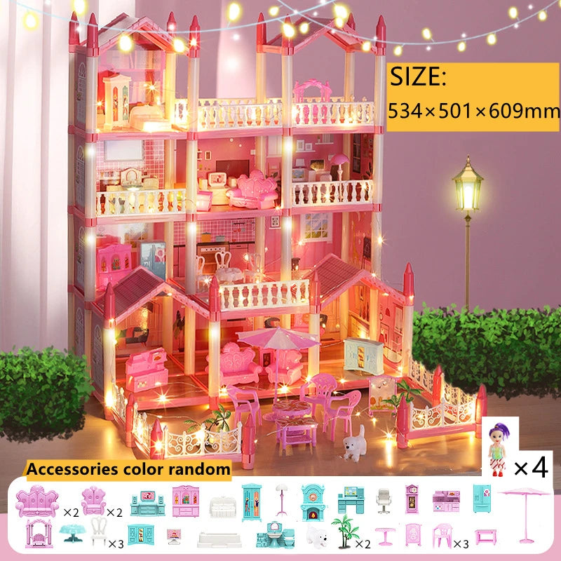 Doll Houses 3D Assembled DIY Miniatures Dollhouse Accessories Villa Princess Castle with LED Light Girl Birthday Gift Toy House Good Vibrations