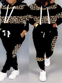 Two Piece Sets Women Pant Set Leopard Print Hoodies Sweatshirts Full Sleeve Tops Long Pants Lace Up Elastic Waist Autumn Good Vibrations