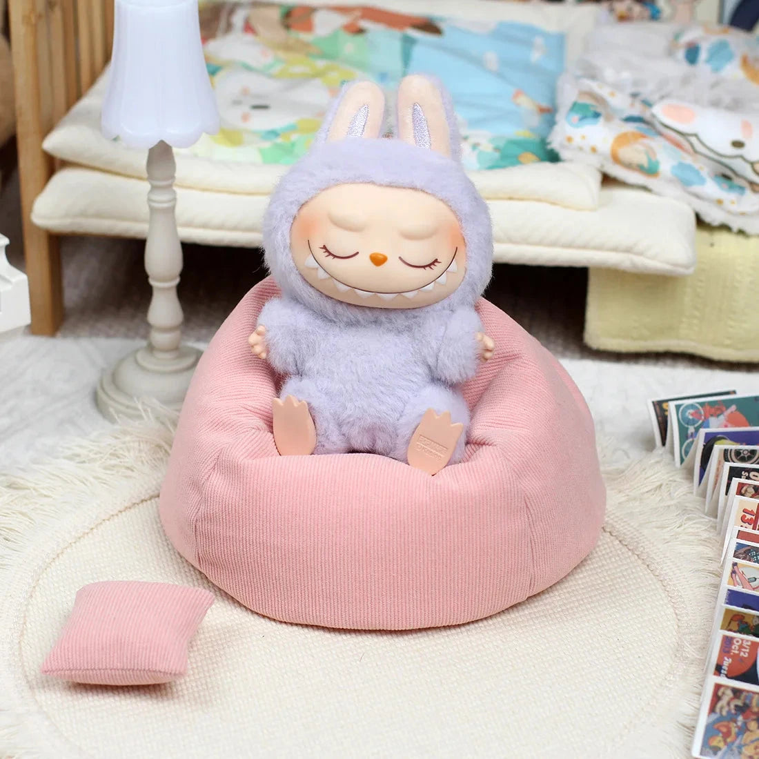 Labubu Doll Sofa for Labubu Mini Lazy Sofa Bed V1 V2 V3 DIY Clothing Accessories Cute Doll Cushion Children's Toy Gift Good Vibrations