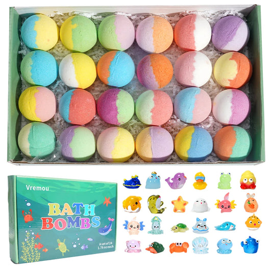 Bath Bombs for Kids with Surprise Inside, 24 Pack Kids Bath Bombs Gift Set, Natural Organic Kids Bubble Bath Fizzy for Girls Boy Good Vibrations