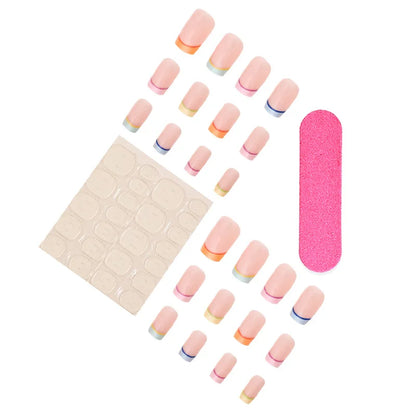 Pink French Style Fake Nails Pink Gradient Press on Nails Sweet Girls Charms Manicure Square Head Ballerina False Nails Patches Good Vibrations