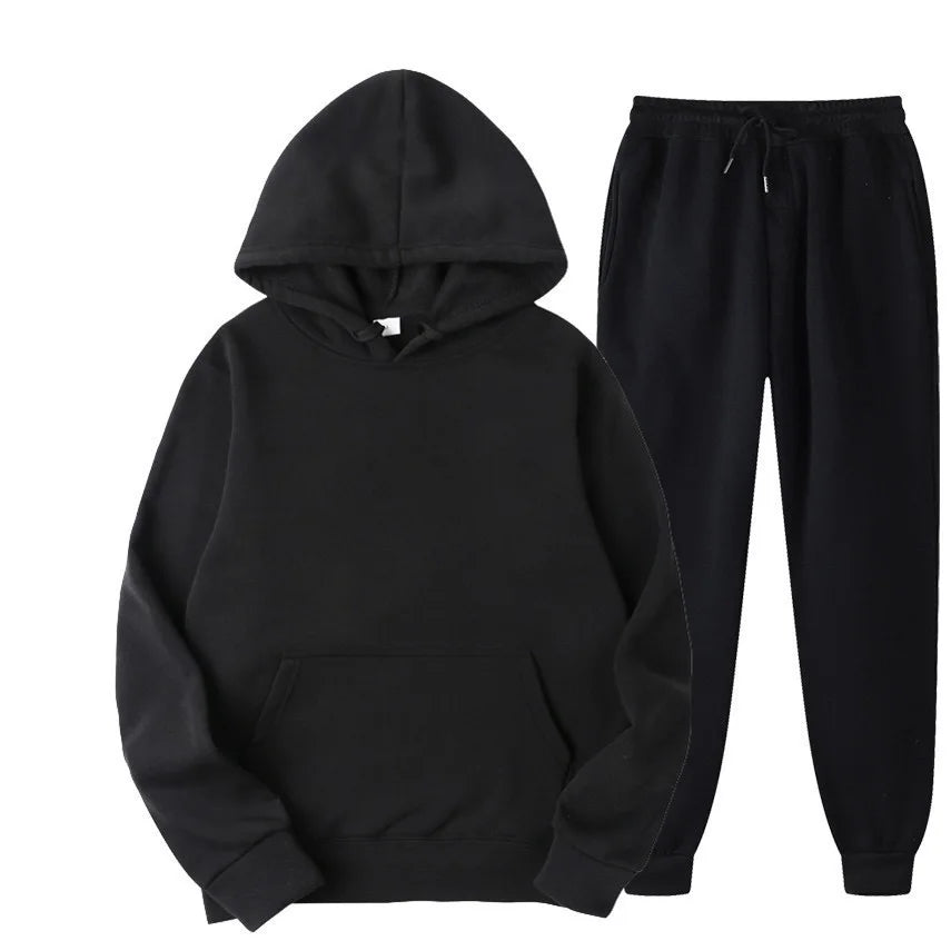 Men's Autumn and Winter New Solid Color Hoodie+pants Two-piece Set Fashionable Casual Sports Set Size S-3XL Men's Tracksuit Good Vibrations
