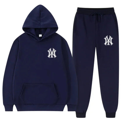 Men's running and fitness fashion casual sportswear set for autumn and winter, hooded sweatshirt + jogging pants two-piece set Good Vibrations