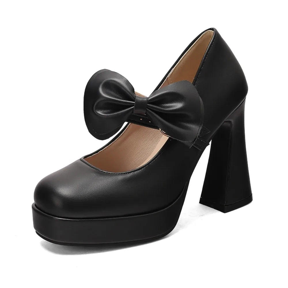 High Heels Women Spring Summer Elegant Fashion Bowknot Square Toe Party Dress Wedding Bride Platform Shoes Big Size 45 30-50 Good Vibrations