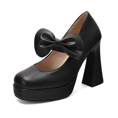 High Heels Women Spring Summer Elegant Fashion Bowknot Square Toe Party Dress Wedding Bride Platform Shoes Big Size 45 30-50 Good Vibrations