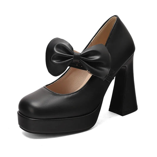 High Heels Women Spring Summer Elegant Fashion Bowknot Square Toe Party Dress Wedding Bride Platform Shoes Big Size 45 30-50 Good Vibrations