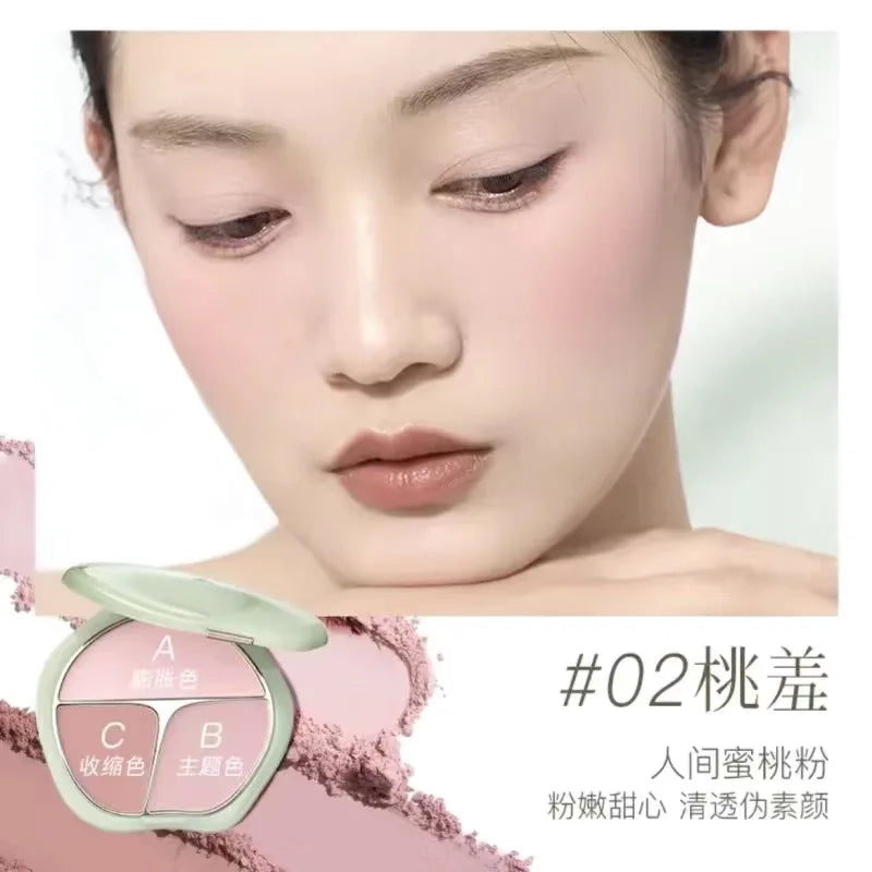 TIMAGE 3 Color Blush Palette Plump Cheeks Natural Contour with Pink Purple Apricot Shades Makeup 13g Good Vibrations
