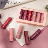 HANDAIYAN 6Pcs/Box Velvet Matte Lipstick Kit Lips Makeup Nude Lip Stick Make Up Cosmetics Foggy Matt Tint Lip Balm Cream Pigment Good Vibrations