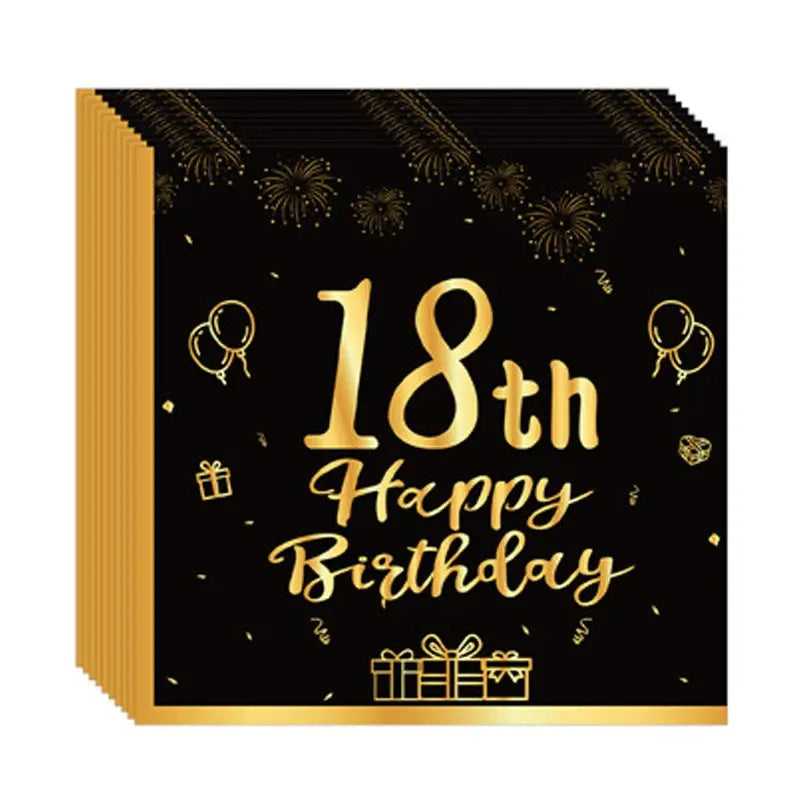 18th~60th Happy Birthday Party Napkins Black Gold Birthday Party Table Napkins Decorations Birthday Party Supplies Good Vibrations