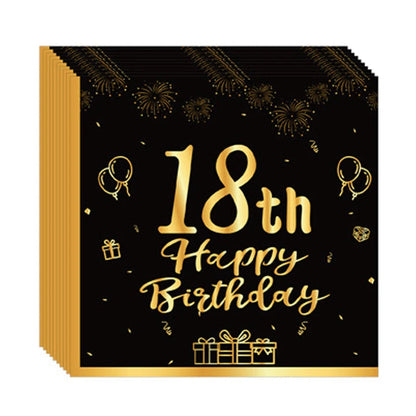 18th~60th Happy Birthday Party Napkins Black Gold Birthday Party Table Napkins Decorations Birthday Party Supplies Good Vibrations