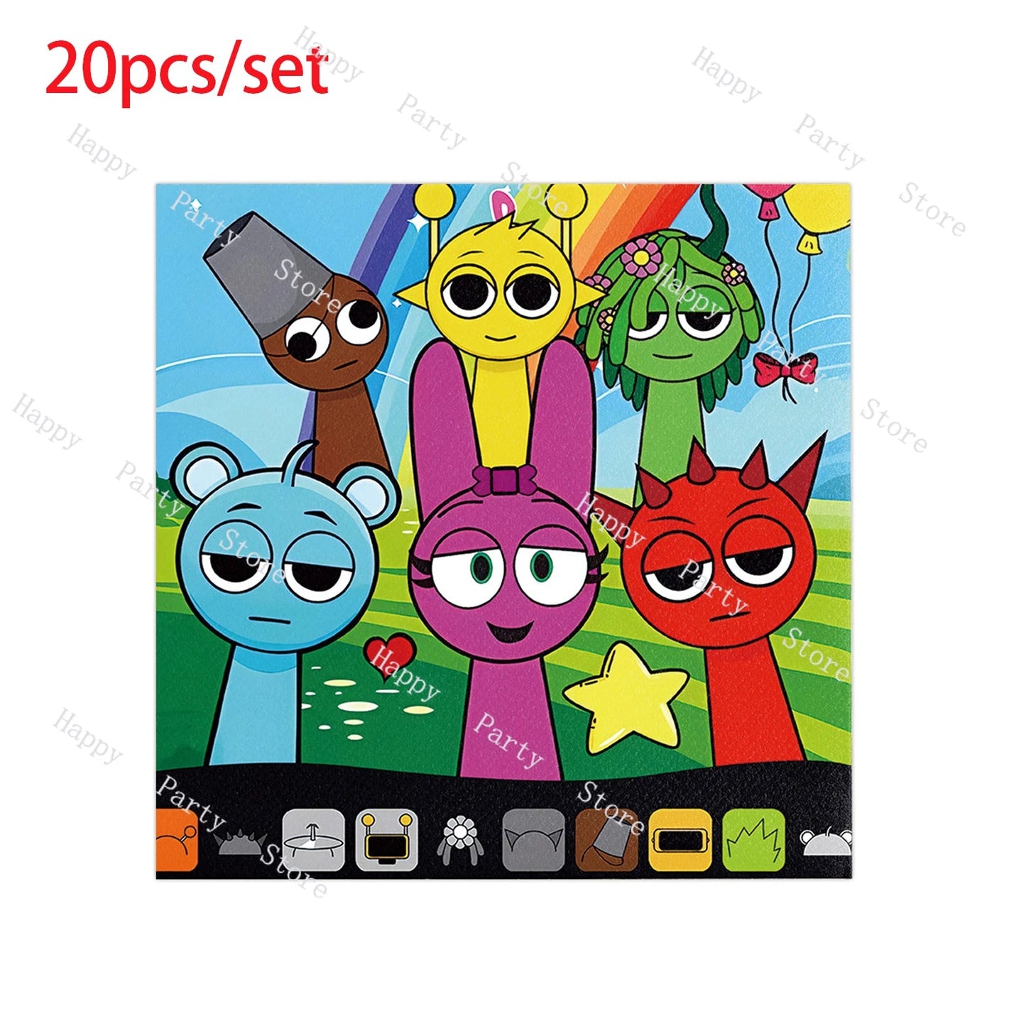 Incredibox Sprunki Birthday Party Decoration Sprunki Balloon Backdrop Cake Topper Split Sales Sprunki Birthday Party Supplies Good Vibrations