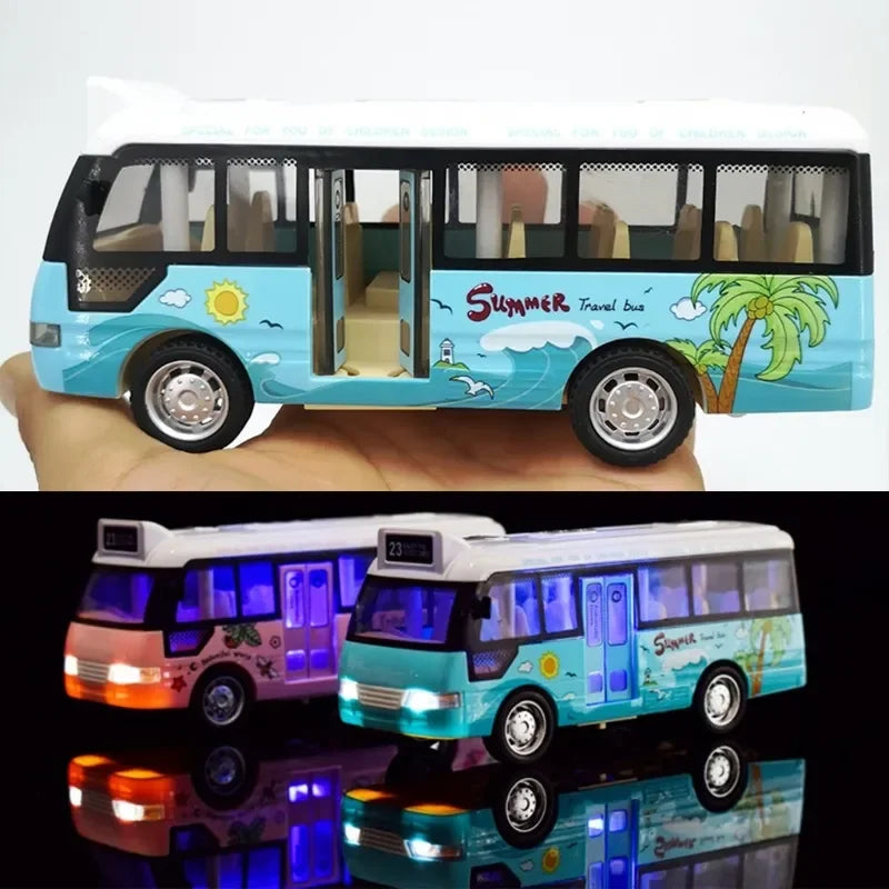 City Bus Toys Cars for Toddlers Cars for Boys Girls Pull Back Play Vehicle Bus Model with Sound Light Up & Open-able Doors Good Vibrations