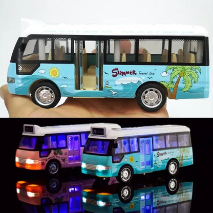 City Bus Toys Cars for Toddlers Cars for Boys Girls Pull Back Play Vehicle Bus Model with Sound Light Up & Open-able Doors Good Vibrations