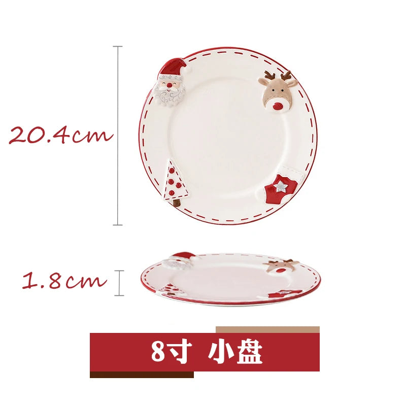Christmas Hand-painted Ceramic Tableware Set Cute Christmas Steak Plate Embossed Underglaze Color Flat Plate Good Vibrations