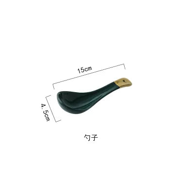 Green Ceramic Gold Inlay Plate Steak Food Plate Nordic Style Tableware Bowl Ins Dinner Dish High End Porcelain Dinnerware Set Good Vibrations