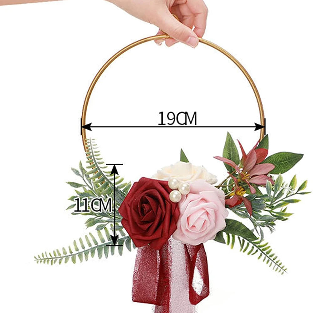 YeeNanee Wedding Gold Hoop Bouquet for Bridesmaids Floral Rose Eucalytpus Metal Ring Wreath Bridal Shower Ceremony Decoration Good Vibrations