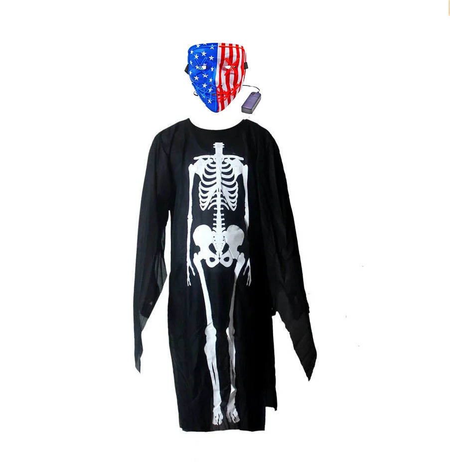 scary halloween costumes adults fantasia cosplay masque LED scream ghost horror mask children black skeleton costume suit Good Vibrations