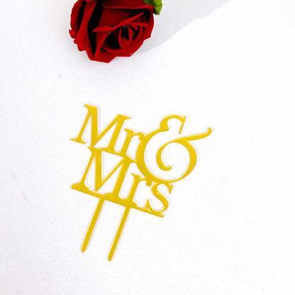 Mrs & Mrs Wedding Party Cake Topper Gold Black Ring Acrylic Wedding Cake Toppers Dessert Decoration Bride Groom Baking Supplies Good Vibrations