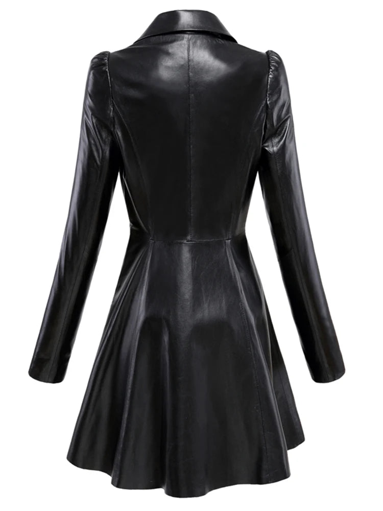 Nerazzurri Autumn Black Red Faux Leather Coat Blazer Women Notched Collar Puff Sleeve Skirted Luxury Elegant Chic Clothes 2023 - Good Vibrations