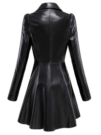 Nerazzurri Autumn Black Red Faux Leather Coat Blazer Women Notched Collar Puff Sleeve Skirted Luxury Elegant Chic Clothes 2023 - Good Vibrations