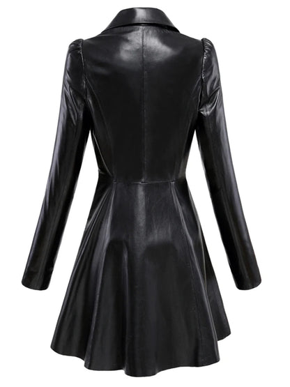 Nerazzurri Autumn Black Red Faux Leather Coat Blazer Women Notched Collar Puff Sleeve Skirted Luxury Elegant Chic Clothes 2023 Good Vibrations