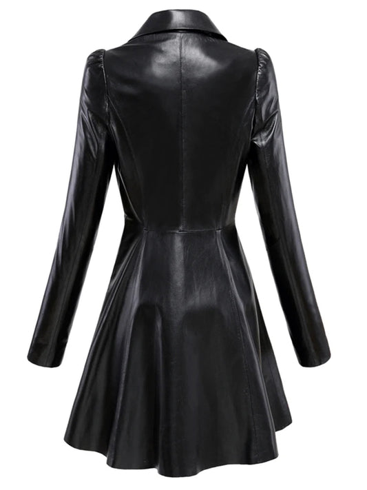 Nerazzurri Autumn Black Red Faux Leather Coat Blazer Women Notched Collar Puff Sleeve Skirted Luxury Elegant Chic Clothes 2023 Good Vibrations