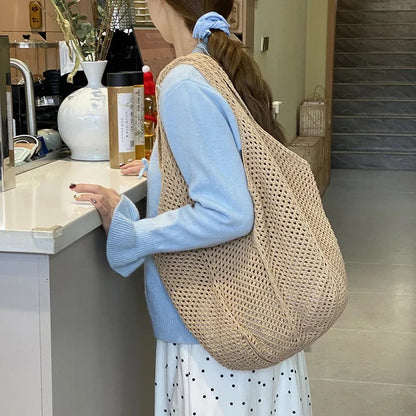 Women's Shoulder Bags Casual Straw Wicker Woven Ladies Handmade Totes Large Capacity Summer Beach Female's Messenger Bag Good Vibrations