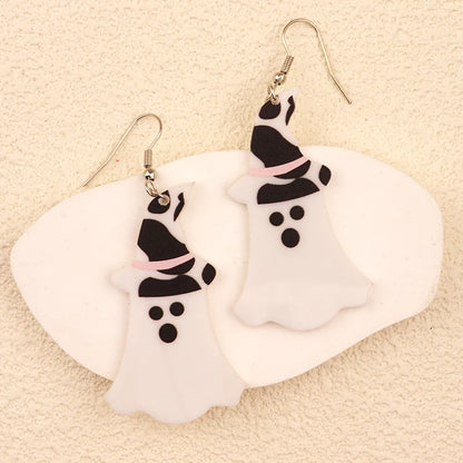 Halloween Dangle Earring With Cartoon Ghost Skeleton Coffin Clown Design Adorable Halloween Women Gift Good Vibrations