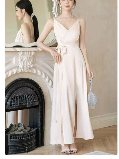4styles Champagne Bridesmaid Dress Women's Elegant Satin Ruffles Design Off Shoulder Ankle Length Wedding Party Guest Vestido Good Vibrations