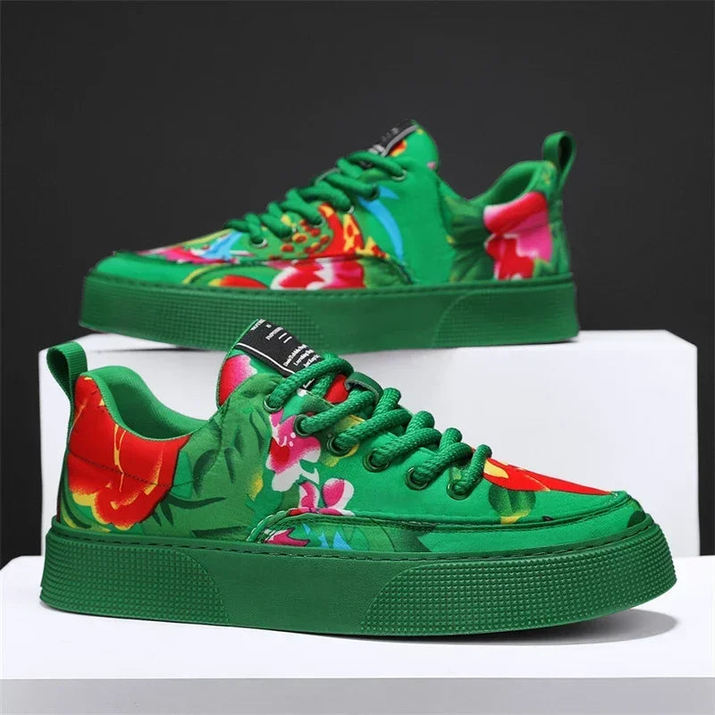 Fashion Men Casual Shoes Outdoor Men Running Sneakers Comfortable Floral Cloth Platform Walking Shoes Lightweight Tennis Shoes Good Vibrations