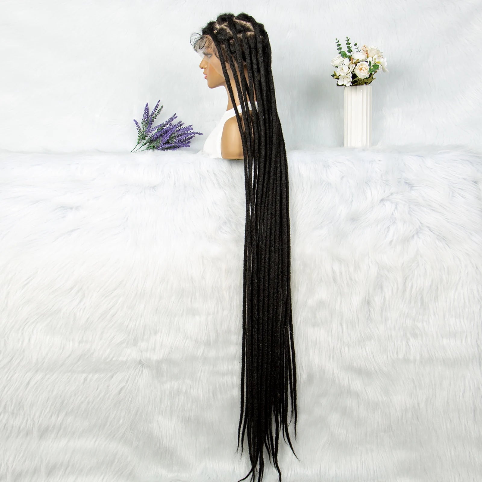 KIMA 60 inches Full Lace Braided Wigs Synthetic Lace Wigs Braided Wigs Crochet Wigs Faus Locs Braided Wigs for Black Women Good Vibrations