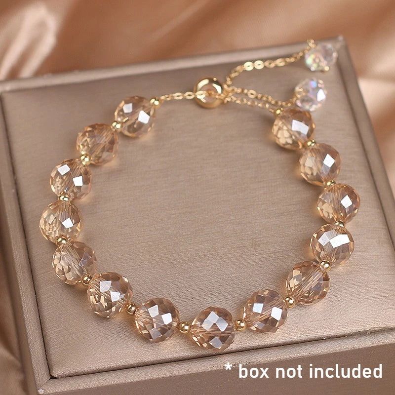 Crystal Woven Female Bracelet New Fashion Shiny Crystal Stone Beads Elasticity Rope Bracelets for Women Sweet Jewelry Good Vibrations