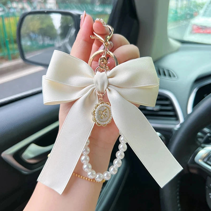 Creative Bow, Pearl Chain Keychain, Women's Fashion Bag Pendant, Car Keychain, Personalized Ribbon Necktie Good Vibrations