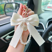 Creative Bow, Pearl Chain Keychain, Women's Fashion Bag Pendant, Car Keychain, Personalized Ribbon Necktie Good Vibrations