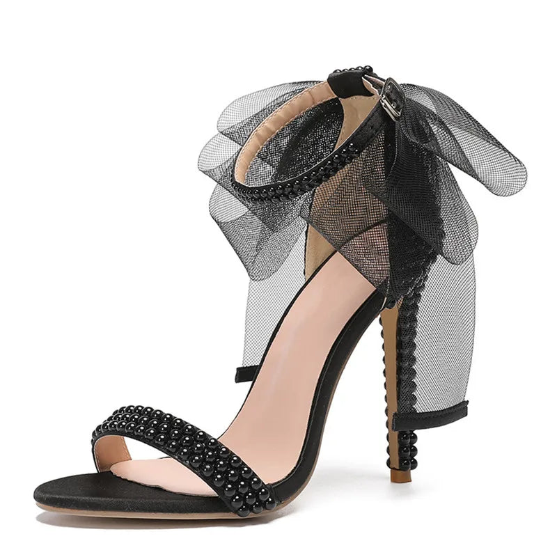Summer New brand Fashion Bowknot Beading Women Gladiator Sandals Luxury Pearls White thin High heels Wedding Bridal Party Shoes Good Vibrations