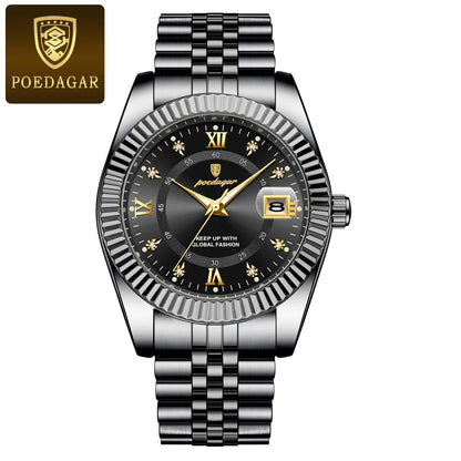 POEDAGAR Luxury Sport Wrist Watch For Man Waterproof Luminous Date Men Watch Quartz Stainless Steel Men's Watches Male Reloj+box Good Vibrations
