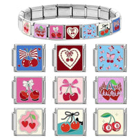 Cute Bow Knot Heart Cherry Sweet Pink Red Italian Charm Links Fit 9mm Bracelet Stainless Steel Women Jewelry DIY Making Gifts Good Vibrations Adult Super Store