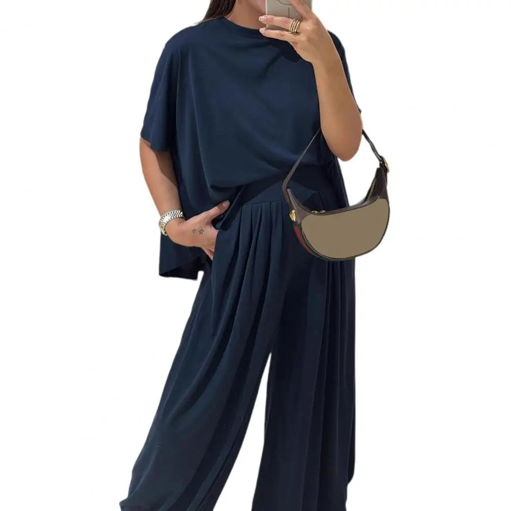 Women’s Two Piece Tracksuit Set Women Outfit Women Two-piece Suit Short Sleeve Crew Neck Top Pants Lounge Outfit for Summer Good Vibrations