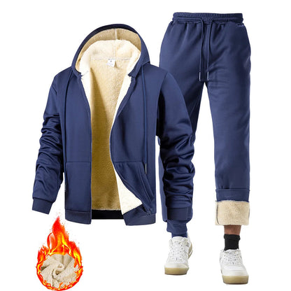 Men's Suit Two-Piece Tracksuit Plush Thickened Warm Sports Jacket+Trousers Sports Suit Winter Outdoor Casual Hoodie Sportswear Good Vibrations