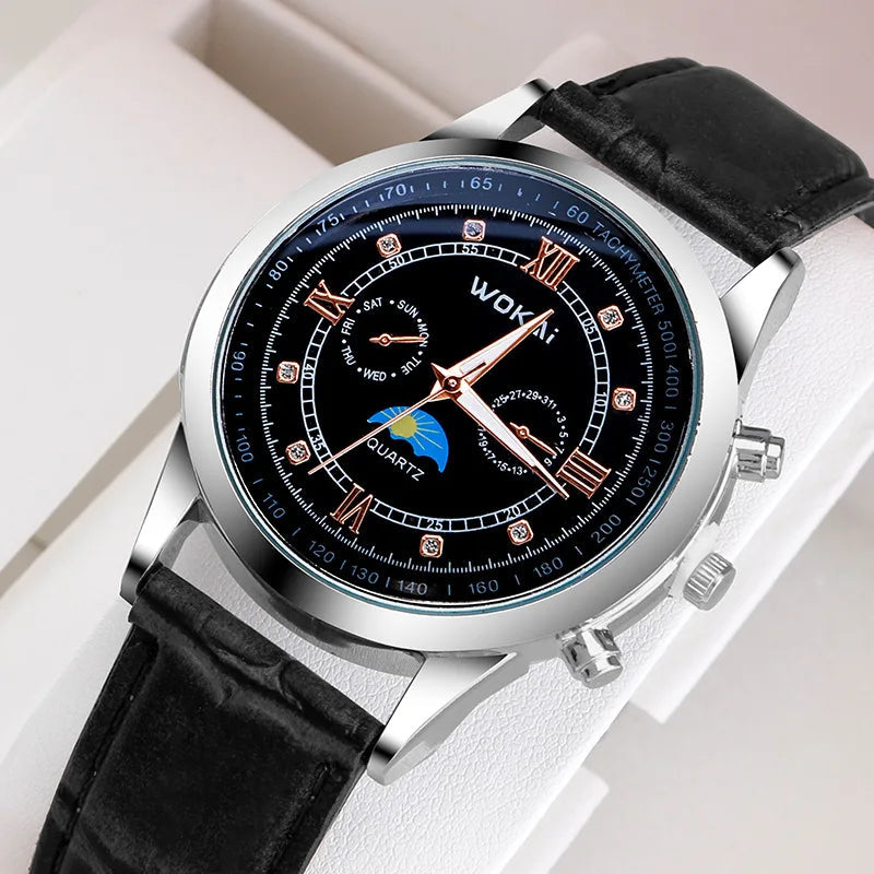 Fashionable and trendy men's watch, sports wristwatch with leather strap, men's gift watch Good Vibrations