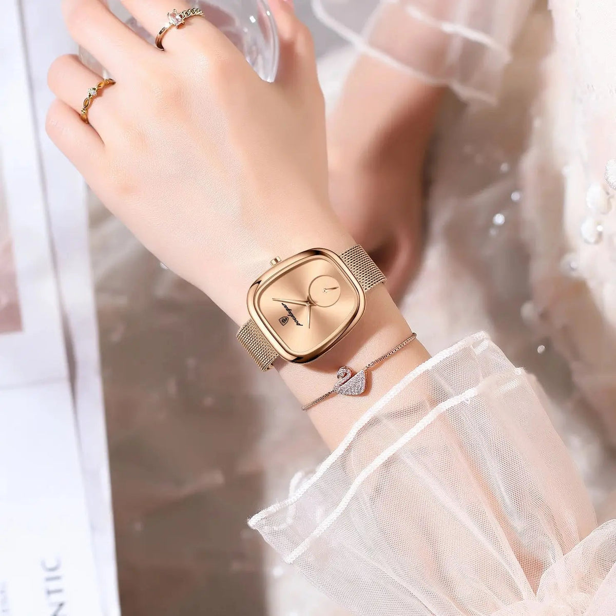 POEDAGAR Luxury Fashion Elegant Ladies Watch Waterproof Watch for Woman Mesh Stainless Steel Quartz Women's Watches Female Reloj Good Vibrations