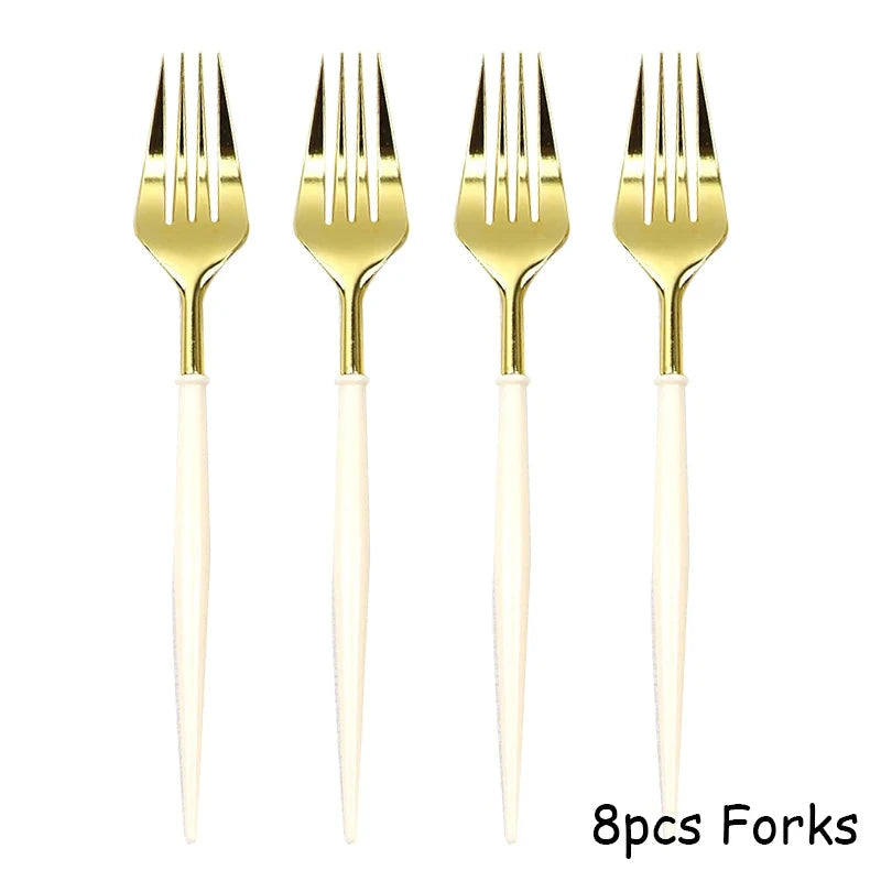 White Disposable Tableware Set Party Gold Paper Plate Wedding Necessitie Birthday Party Baby Shower Decorations Wedding Supplies Good Vibrations