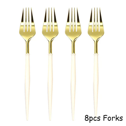 White Disposable Tableware Set Party Gold Paper Plate Wedding Necessitie Birthday Party Baby Shower Decorations Wedding Supplies Good Vibrations