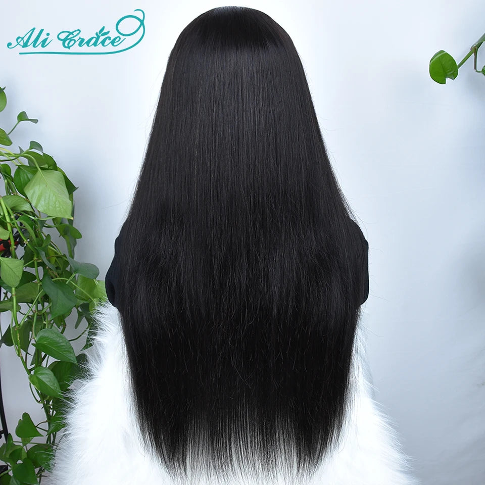 Ali Grace Glueless Wigs Straight Human Hair Wigs for Women Headband Hair Wigs With Adjustable Bangs Brazilian Straight Hair Wigs Good Vibrations